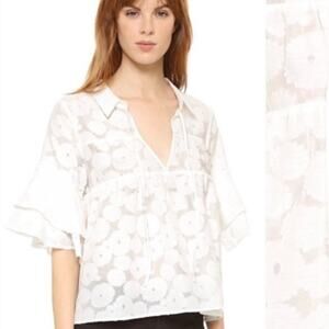 For Love and Lemons White Buttercup Ruffled Tie Neck Top